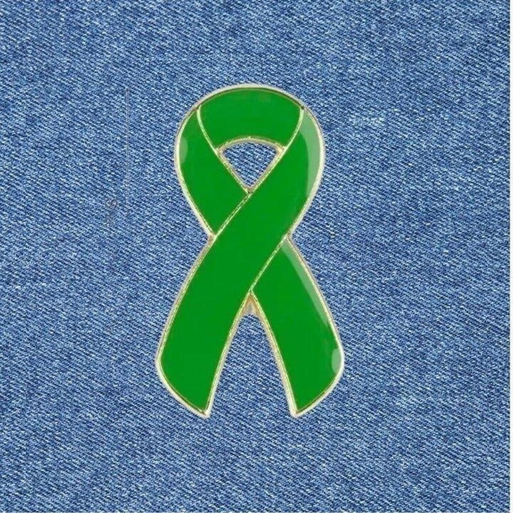 Green Awareness Ribbon Enamel Pin Gold Tone Mental Health Lyme Disease Support